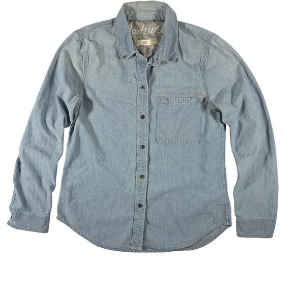 Madewell Women’s Chambray Denim Button Down Shirt Blue 100% Cotton Small - Picture 1 of 8